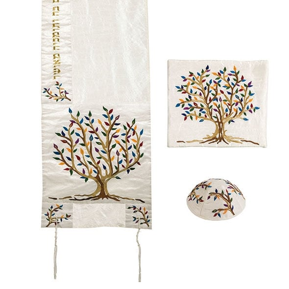Tree of Life: Yair Emanuel Embroidered Poly Silk Prayer Shawl for Women - 2