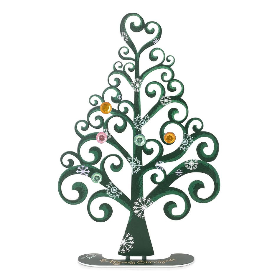 Vardool Art Limited Edition Metal Christmas Tree Card Holder with Jeweled Magnets (Green) - 1
