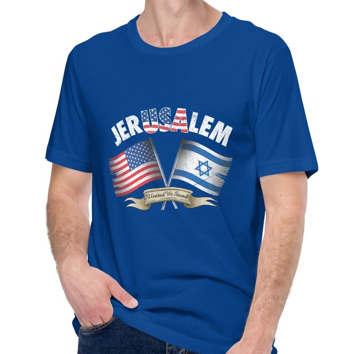 United We Stand - Jerusalem and USA Unisex T-Shirt  - 1