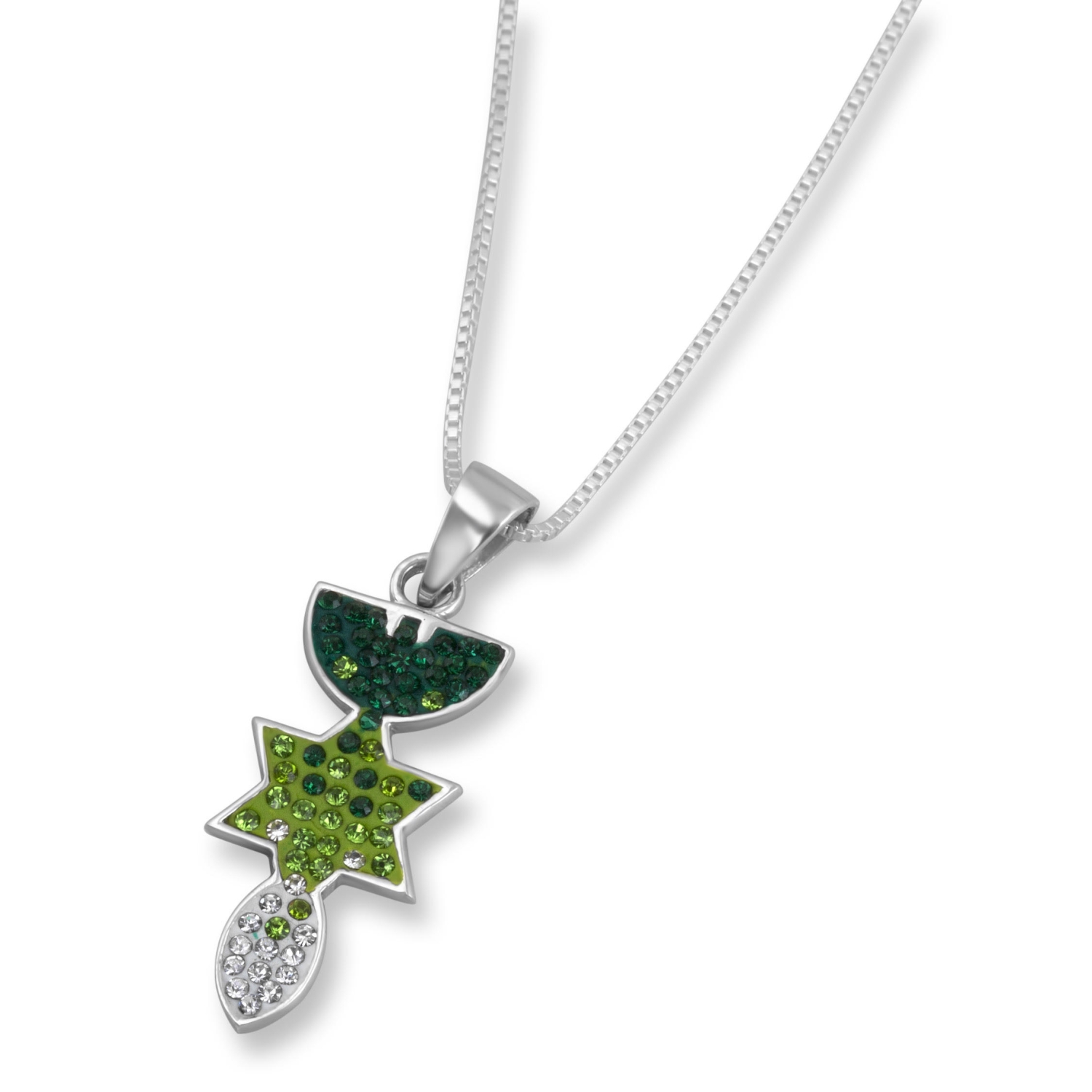 Sterling Silver and Zircon Grafted-In Pendant - Green - 1