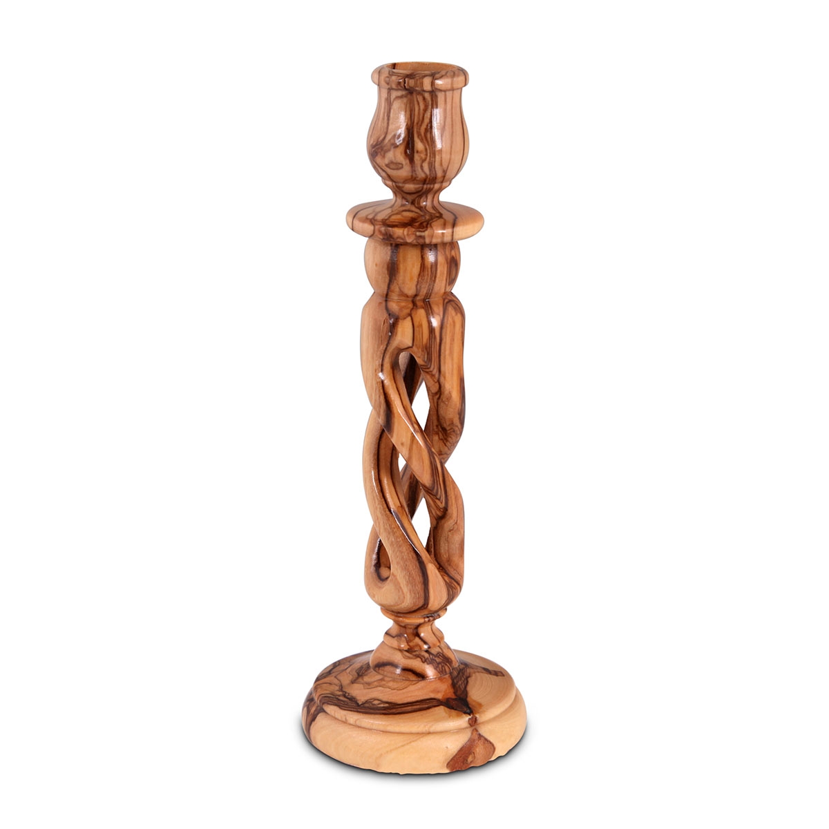 Olive Wood Helix Design Candle Holder - 1