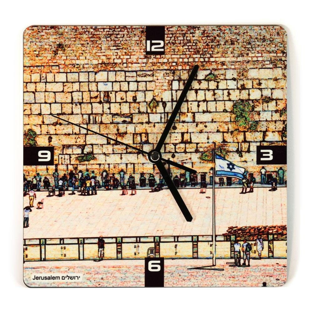 Wooden Clock with Illustrated Western Wall Theme - 1