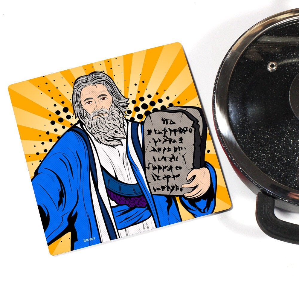 Wooden Trivet Featuring Moses and Two Tablets - 1