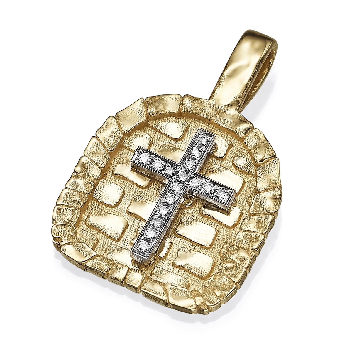 Yaniv Fine Jewelry Canaan Collection: 18K Gold Arched Gate Diamond-Set Latin Cross Pendant - 1