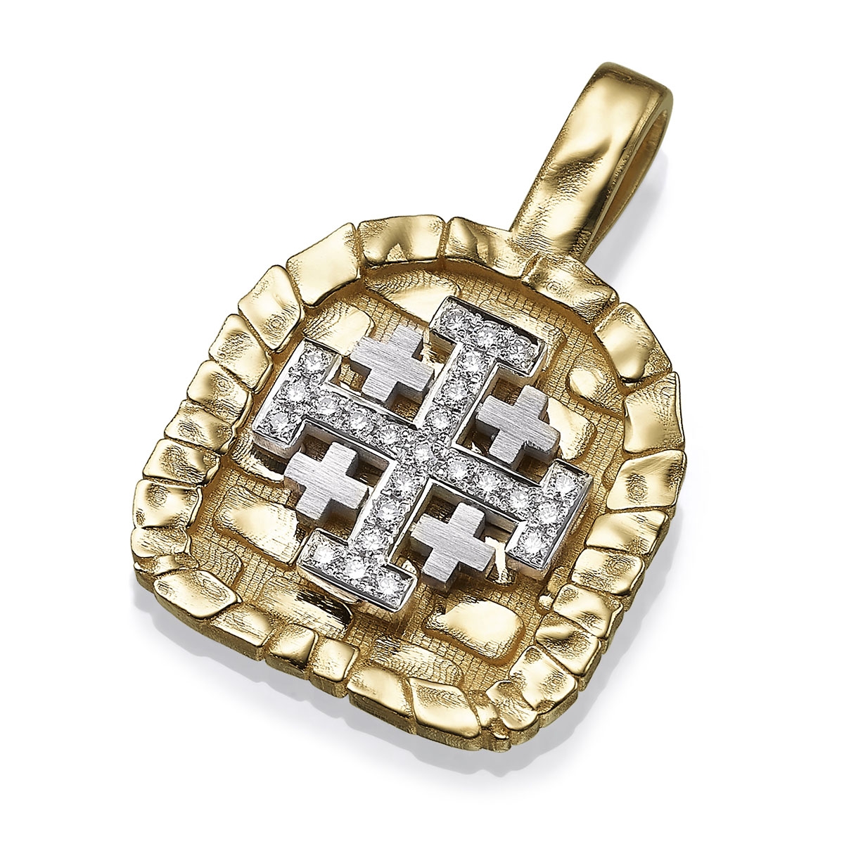 Yaniv Fine Jewelry Canaan Collection: 18K Gold Arched Gate Diamond-Set Jerusalem Cross Pendant - 1