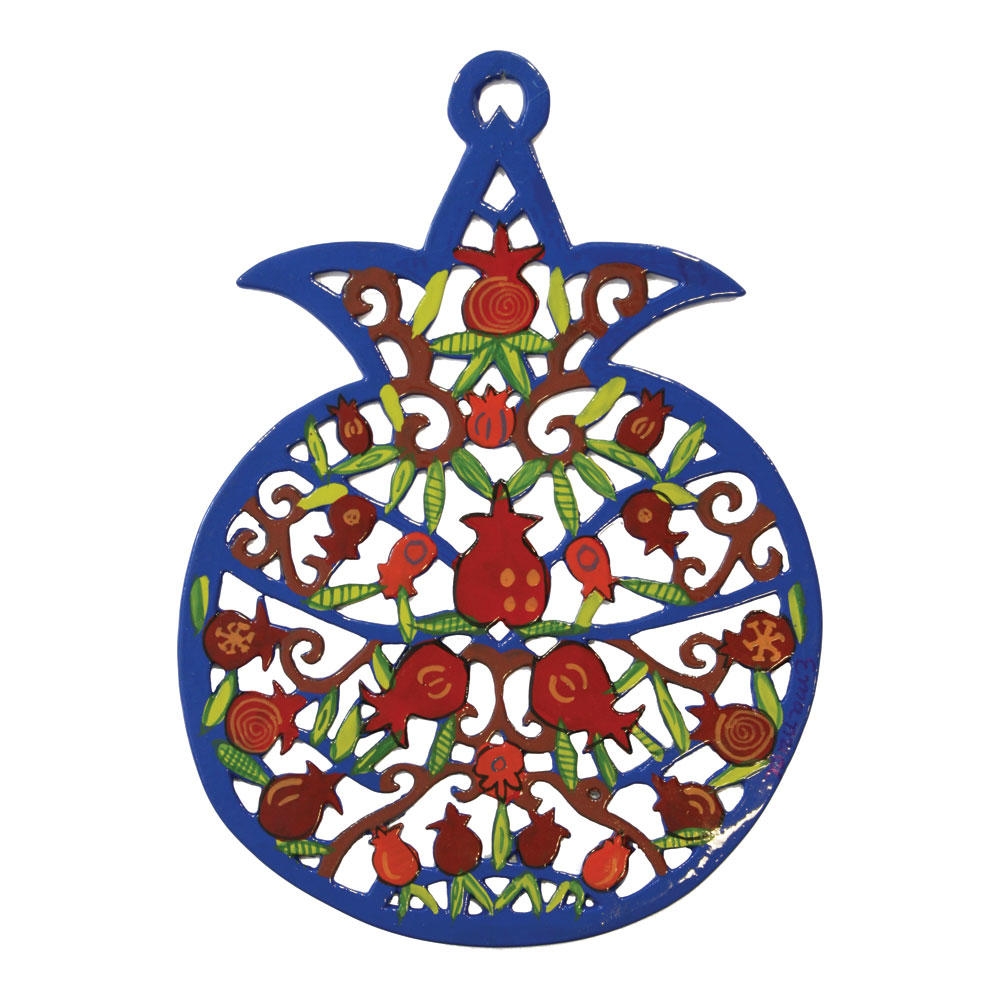 Yair Emanuel Hand Painted Pomegranate Wall Hanging-Pomegranate Branches - 1