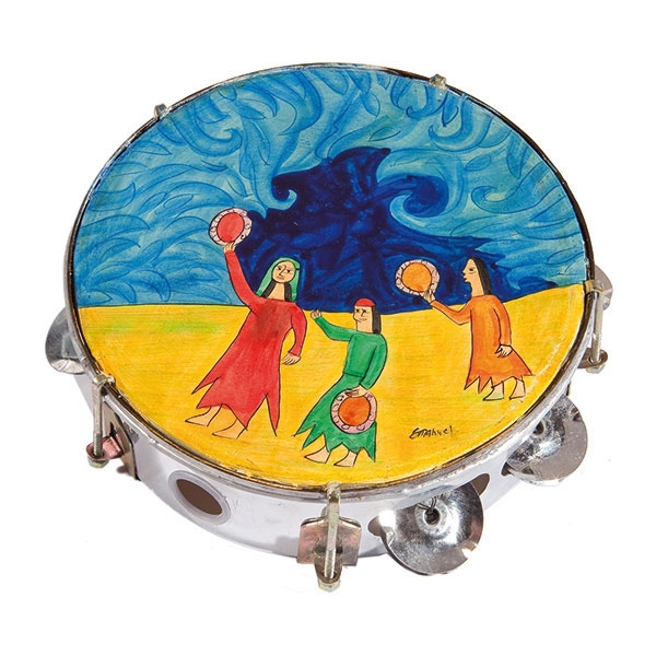Yair Emanuel Hand Painted Tambourine (Miriam and the Drum) - 1