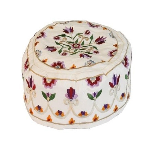 Yair Emanuel White Embroidered Hat (Flowers) - 1