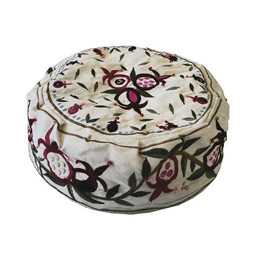 Yair Emanuel White Embroidered Hat (Pomegranates)  - 1