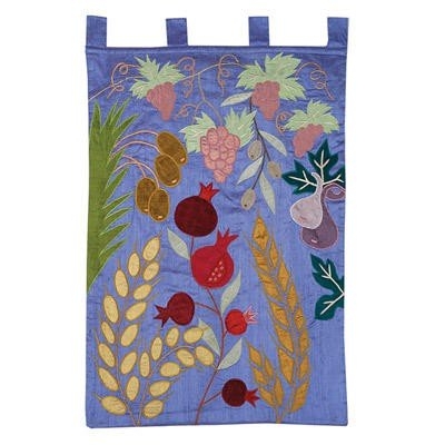 Yair Emanuel Large Wall Hanging With Seven Species (Blue) - 1