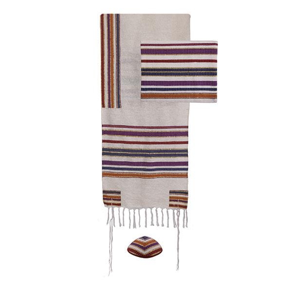 Yair Emanuel Hand-Woven Prayer Shawl (Tallit) -  Multicolored Stripes with Matching Bag & Kippah - 1