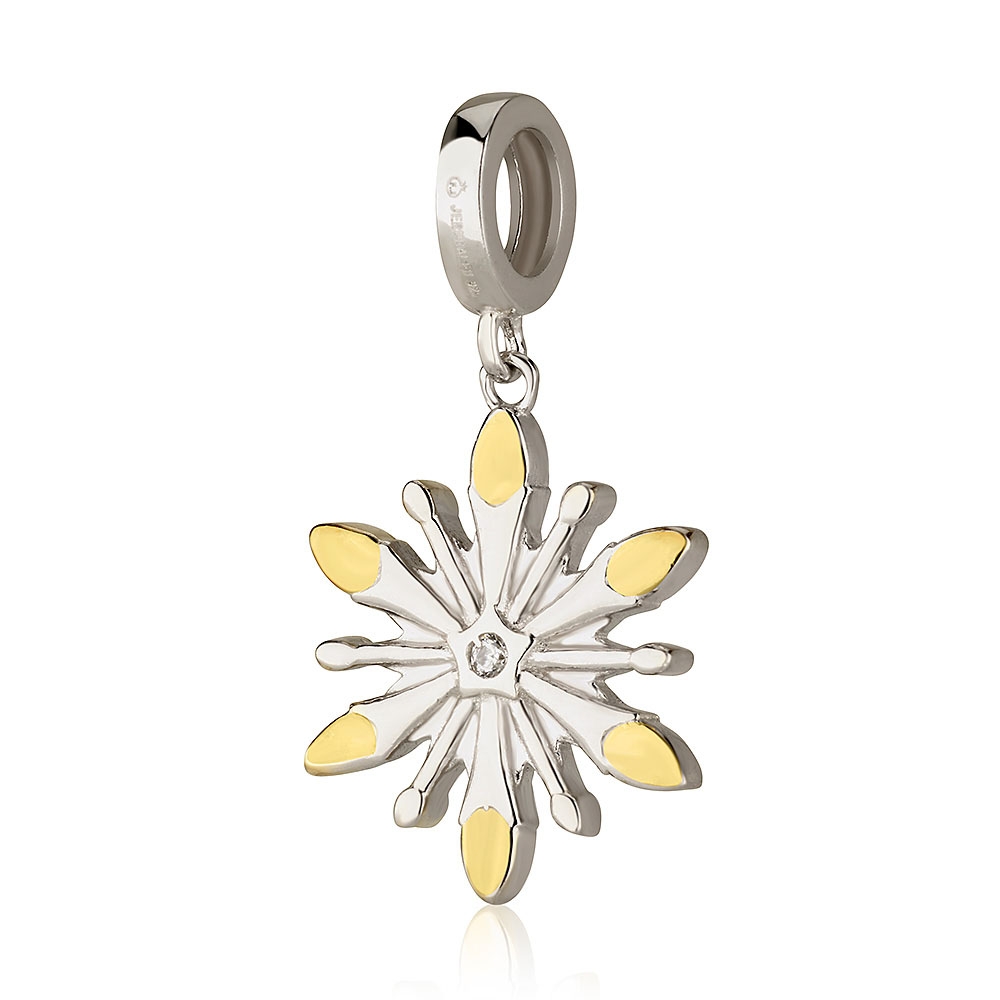Emuna Studio Rhodium Plated Silver Star of Bethlehem Pendant Charm with CZ and Gold Accent - 1
