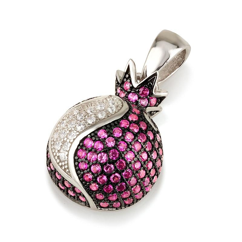 925 Sterling Silver Pomegranate Pendant with Zircon Stones - 1