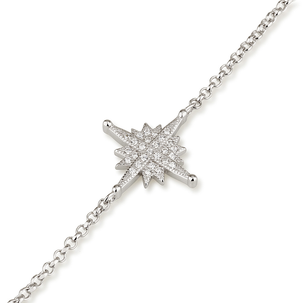 Emuna Studio Rhodium Plated Silver Star of Bethlehem Bracelet with CZ - 1